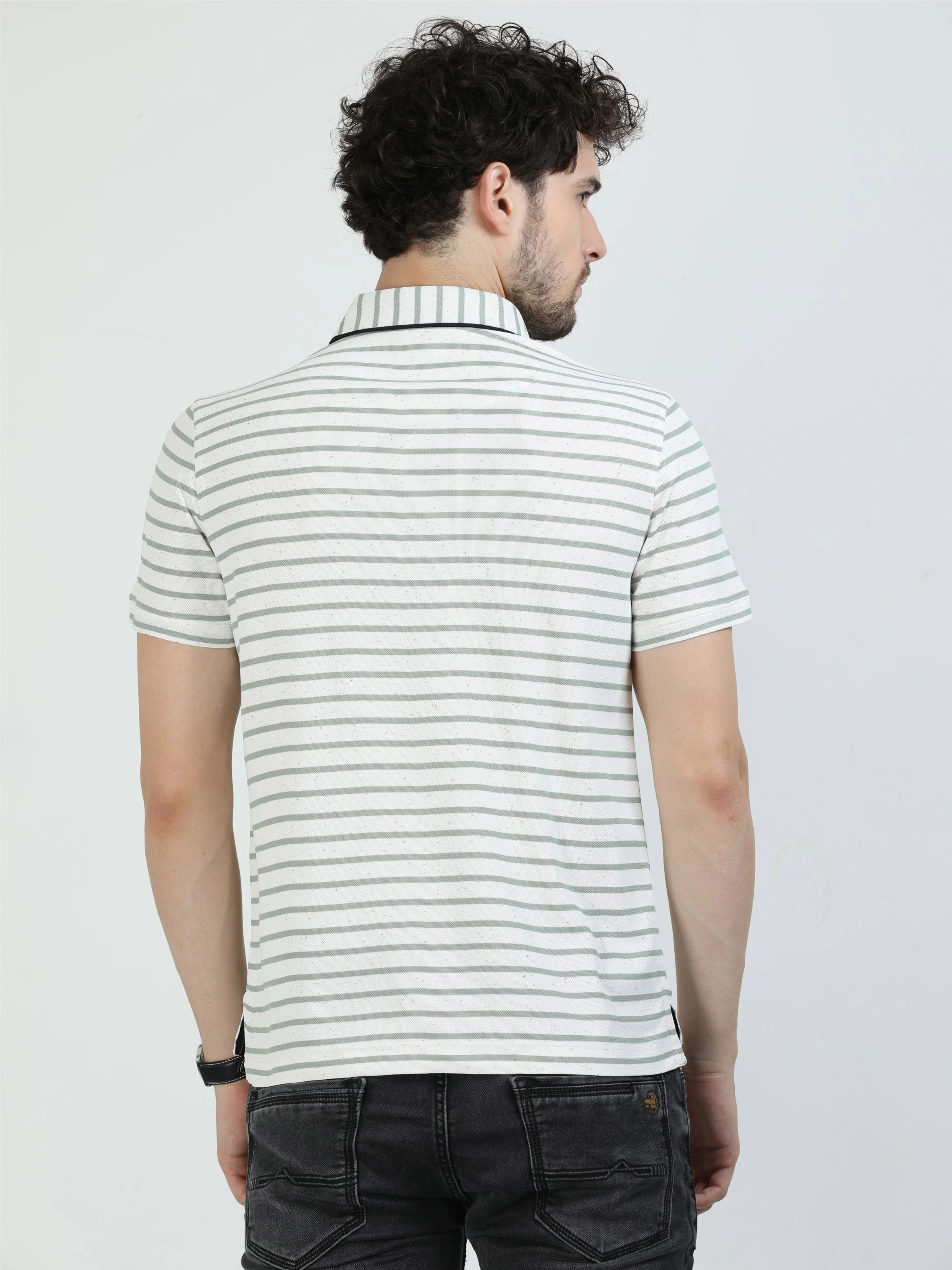 Pastel Green Mens Rolex Stripes Polo T-Shirt - Image 5