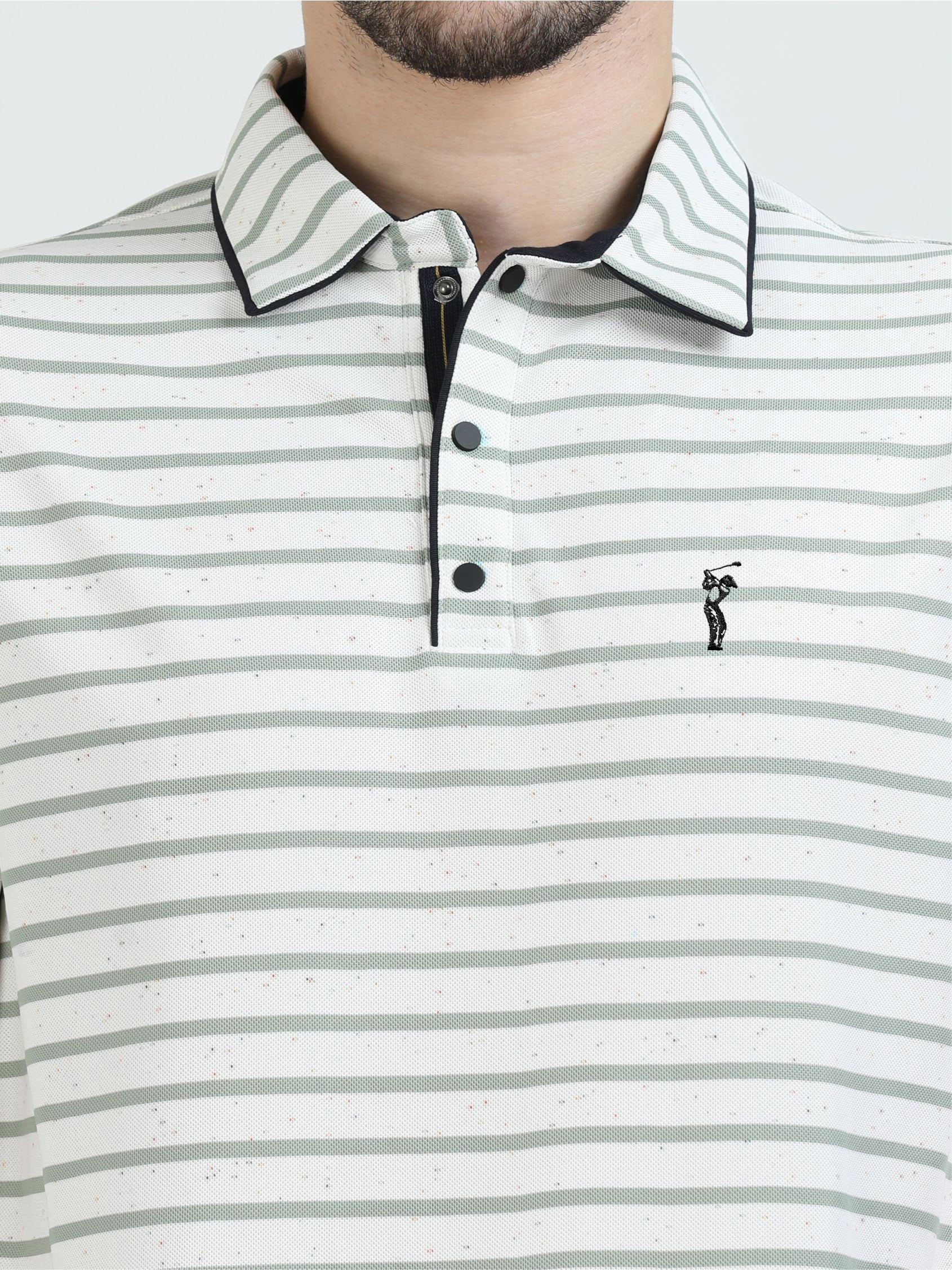 Pastel Green Mens Rolex Stripes Polo T-Shirt - Image 6