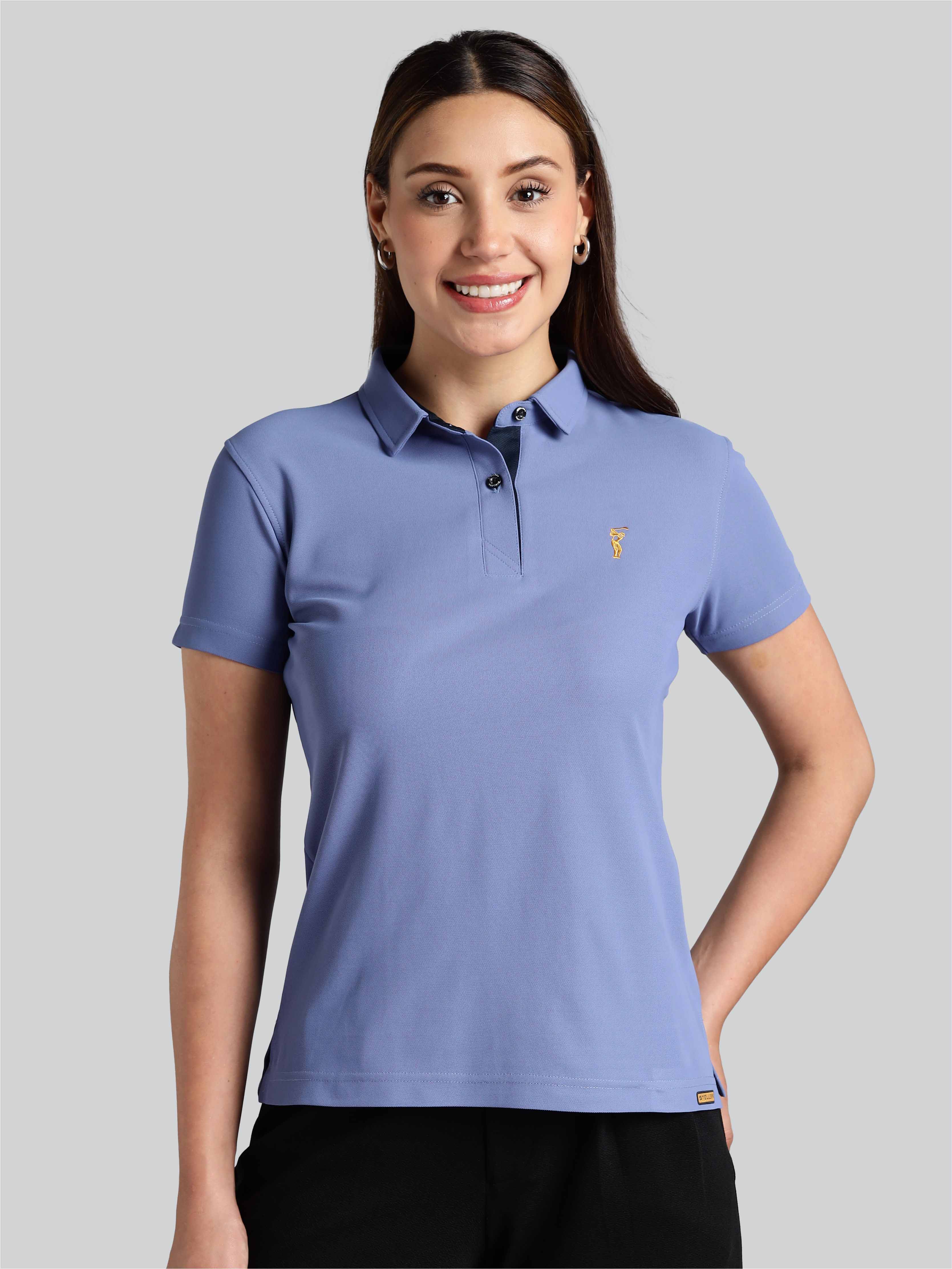 Women's Purple Blue Premium Golf Polo T-Shirt - Image 8