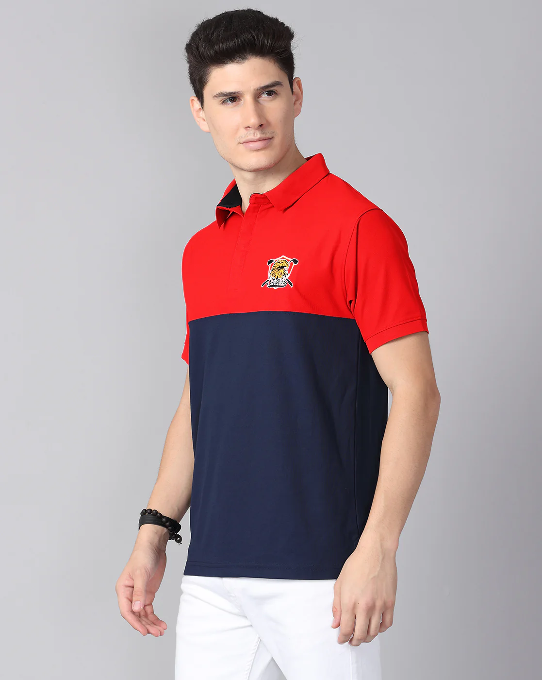 Red-Navy Men's Half & Half Polo T-Shirt | Quick Dry | Stretchable | UV Protected | Wrinkle & Odour-Free - Image 3