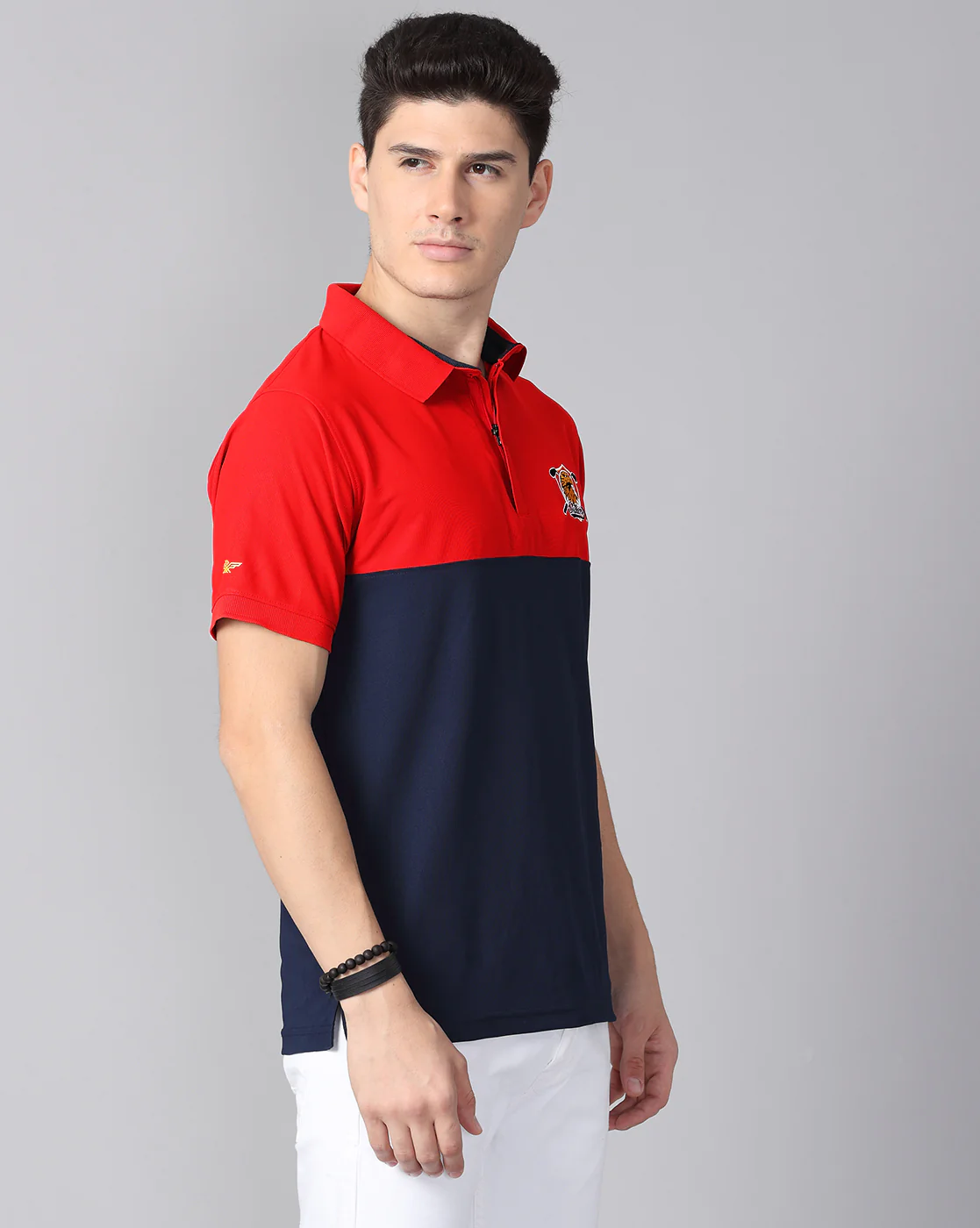 Red-Navy Men's Half & Half Polo T-Shirt | Quick Dry | Stretchable | UV Protected | Wrinkle & Odour-Free - Image 4
