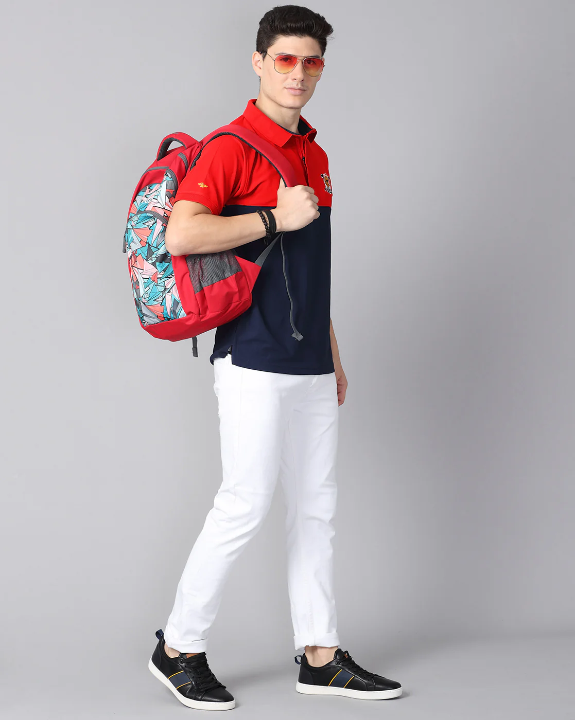 Red-Navy Men's Half & Half Polo T-Shirt | Quick Dry | Stretchable | UV Protected | Wrinkle & Odour-Free - Image 5