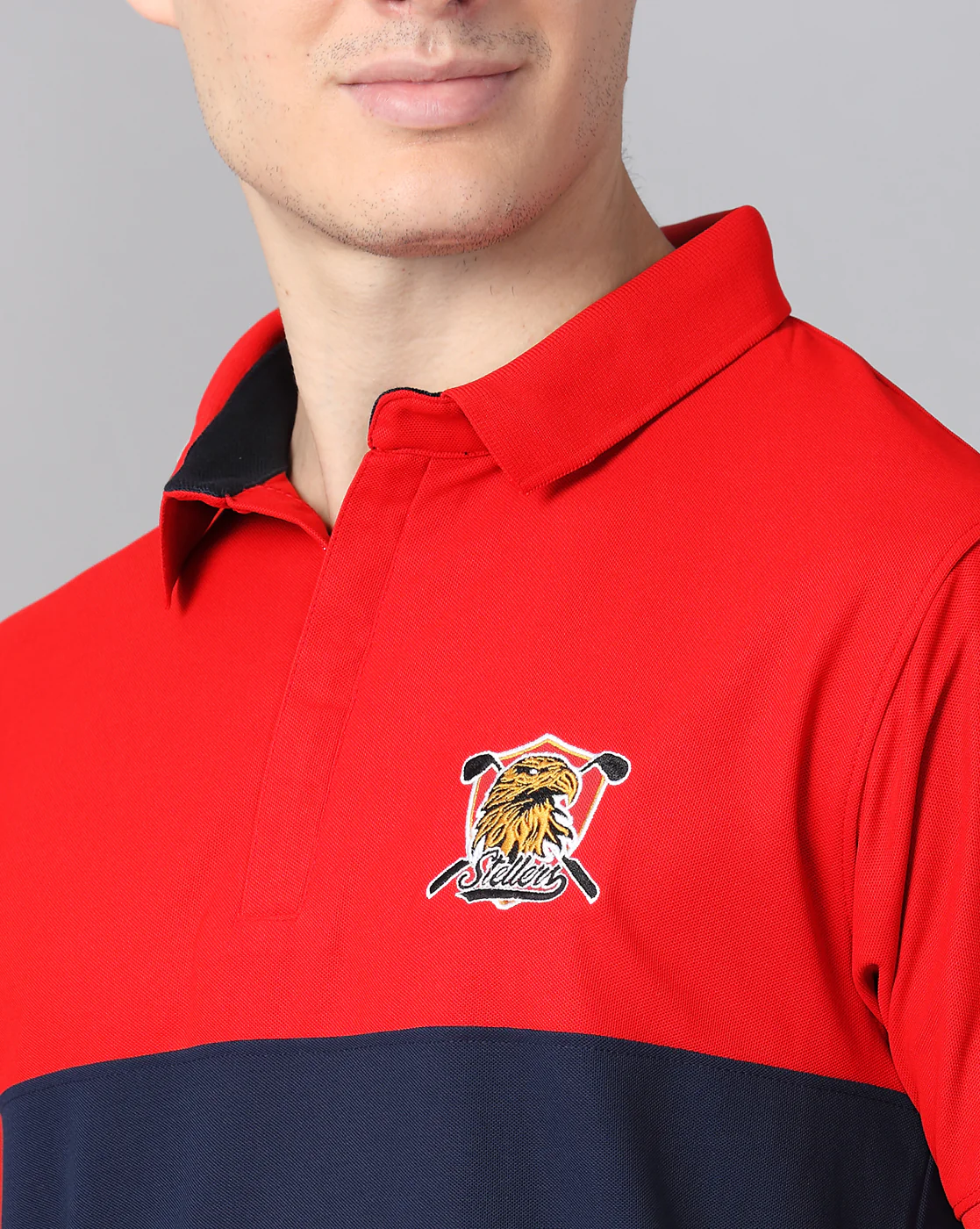 Red-Navy Men's Half & Half Polo T-Shirt | Quick Dry | Stretchable | UV Protected | Wrinkle & Odour-Free - Image 6