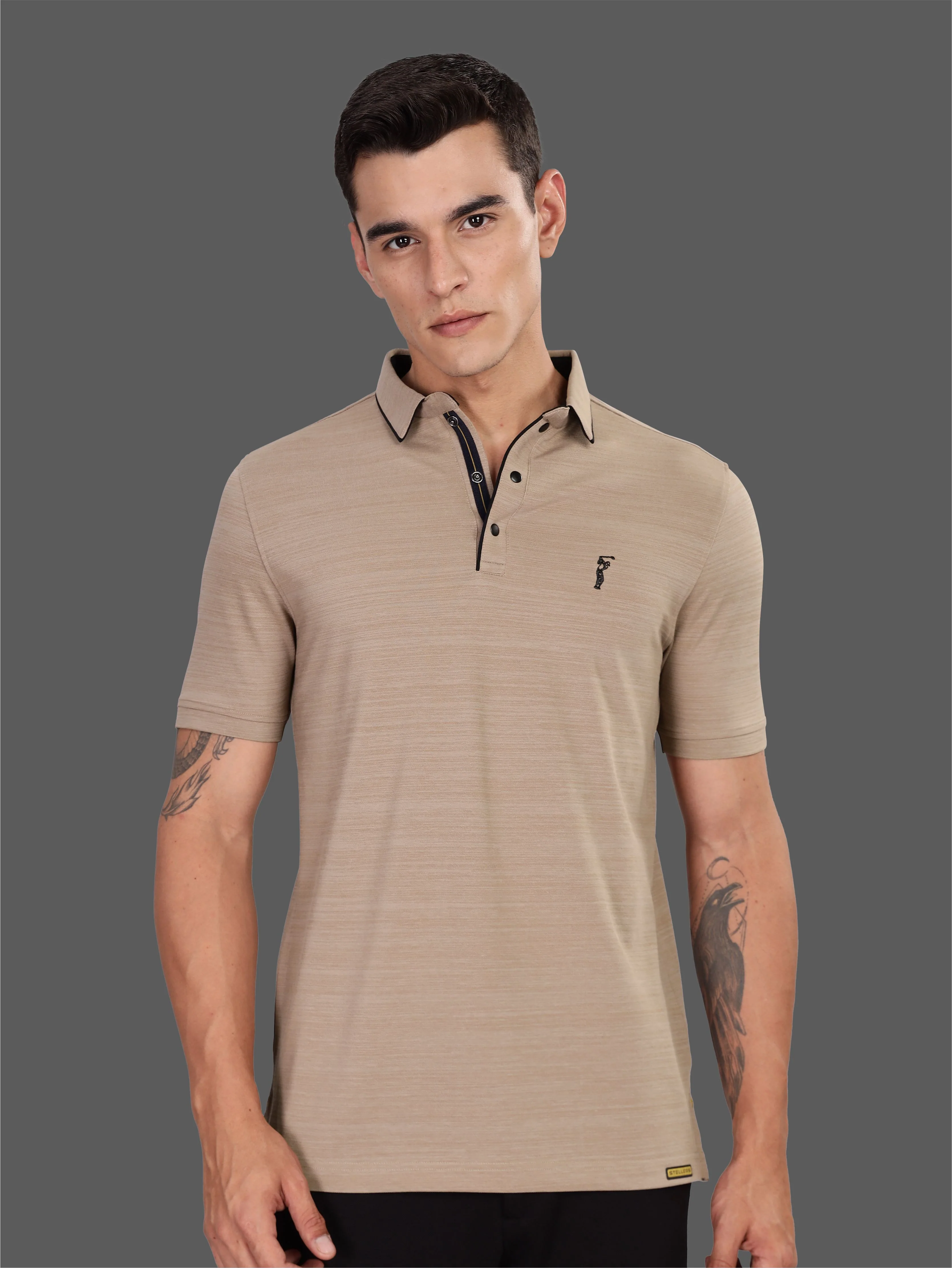 Shadow Grey Premium Pique Crush Polo T-Shirt - Image 6