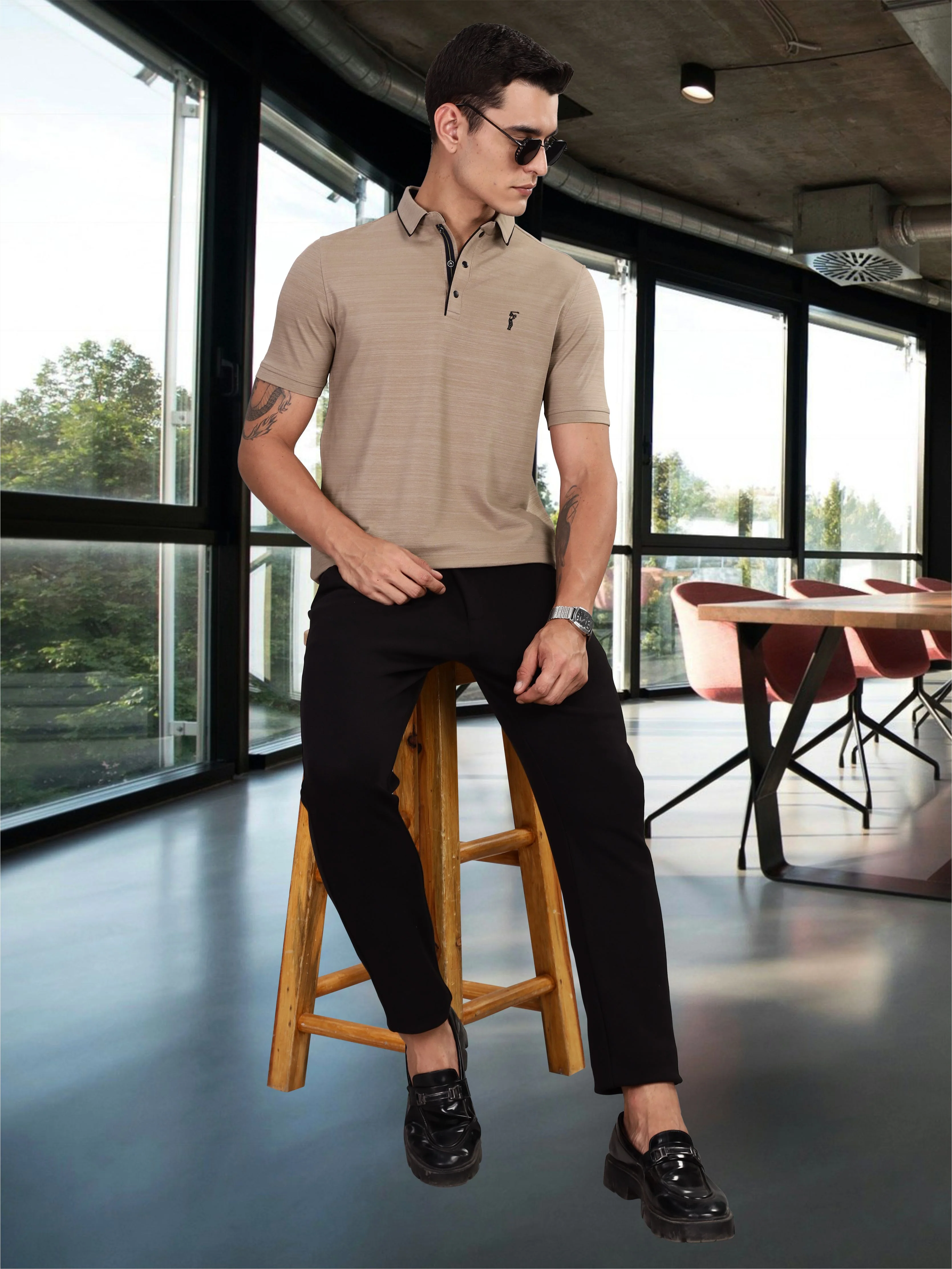 Shadow Grey Premium Pique Crush Polo T-Shirt - Image 7