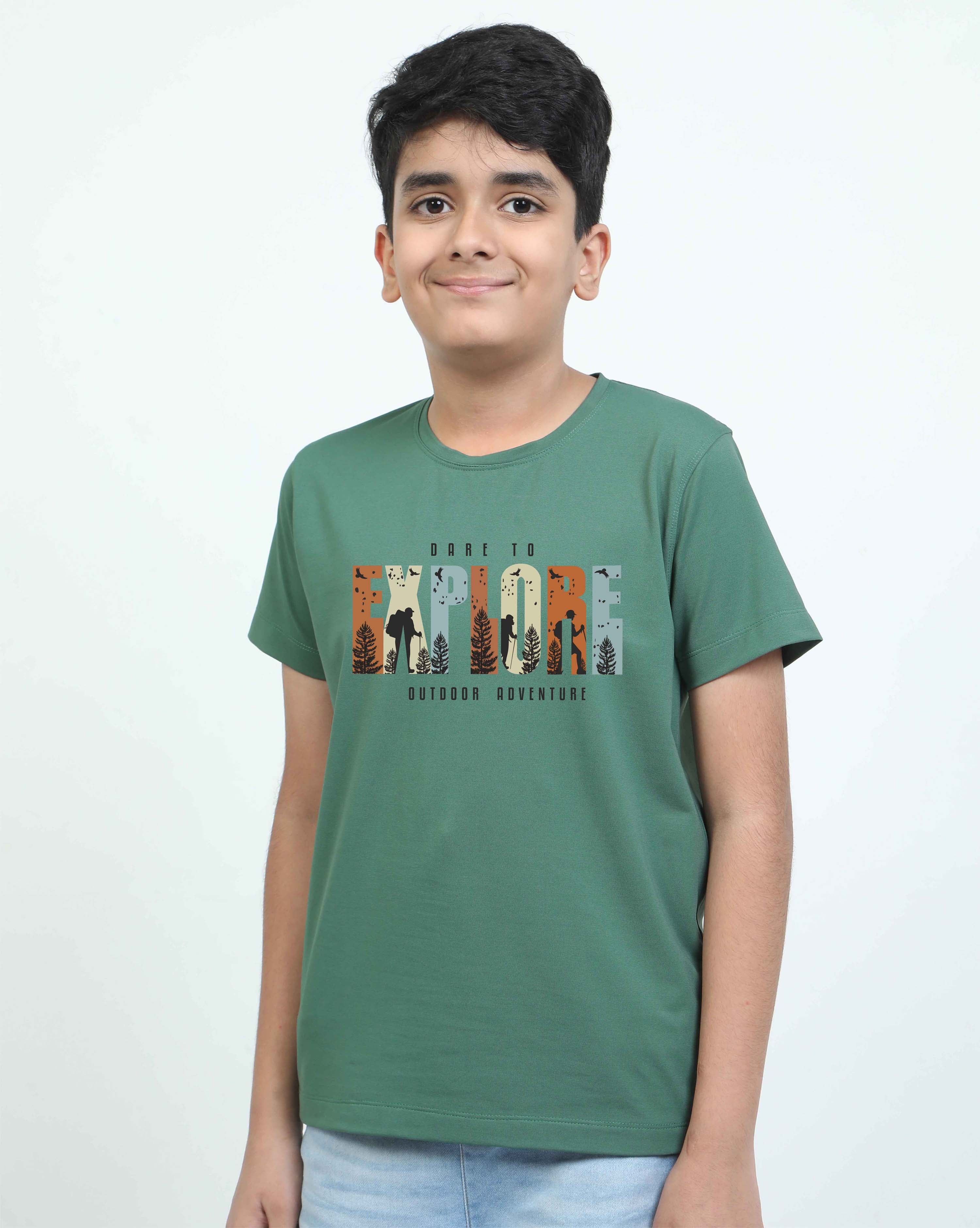 Apple Green Explore Print Crew Neck T-Shirt - Image 3