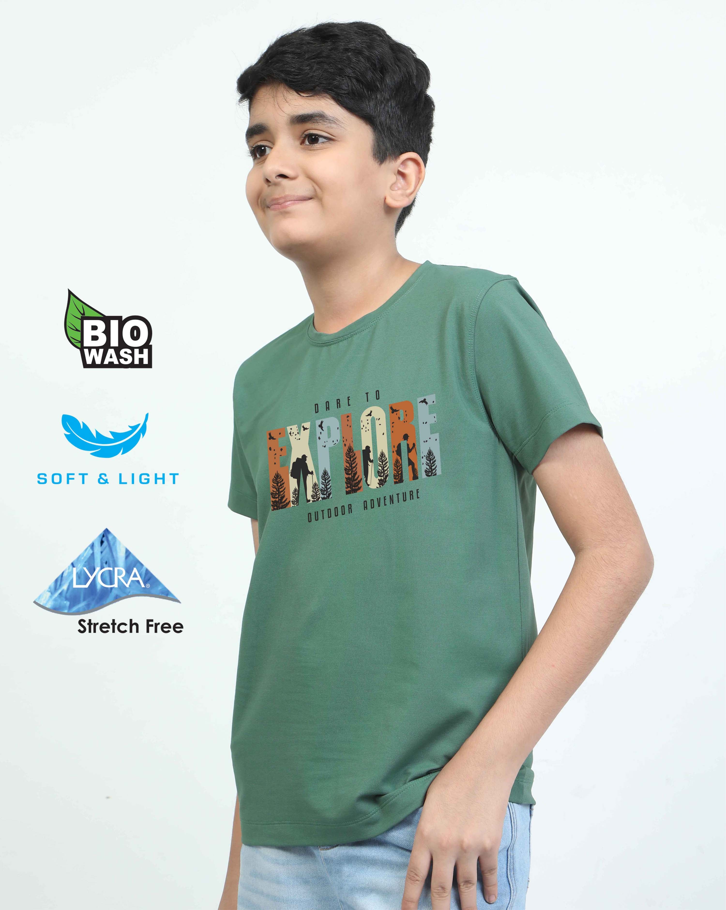 Apple Green Explore Print Crew Neck T-Shirt - Image 4