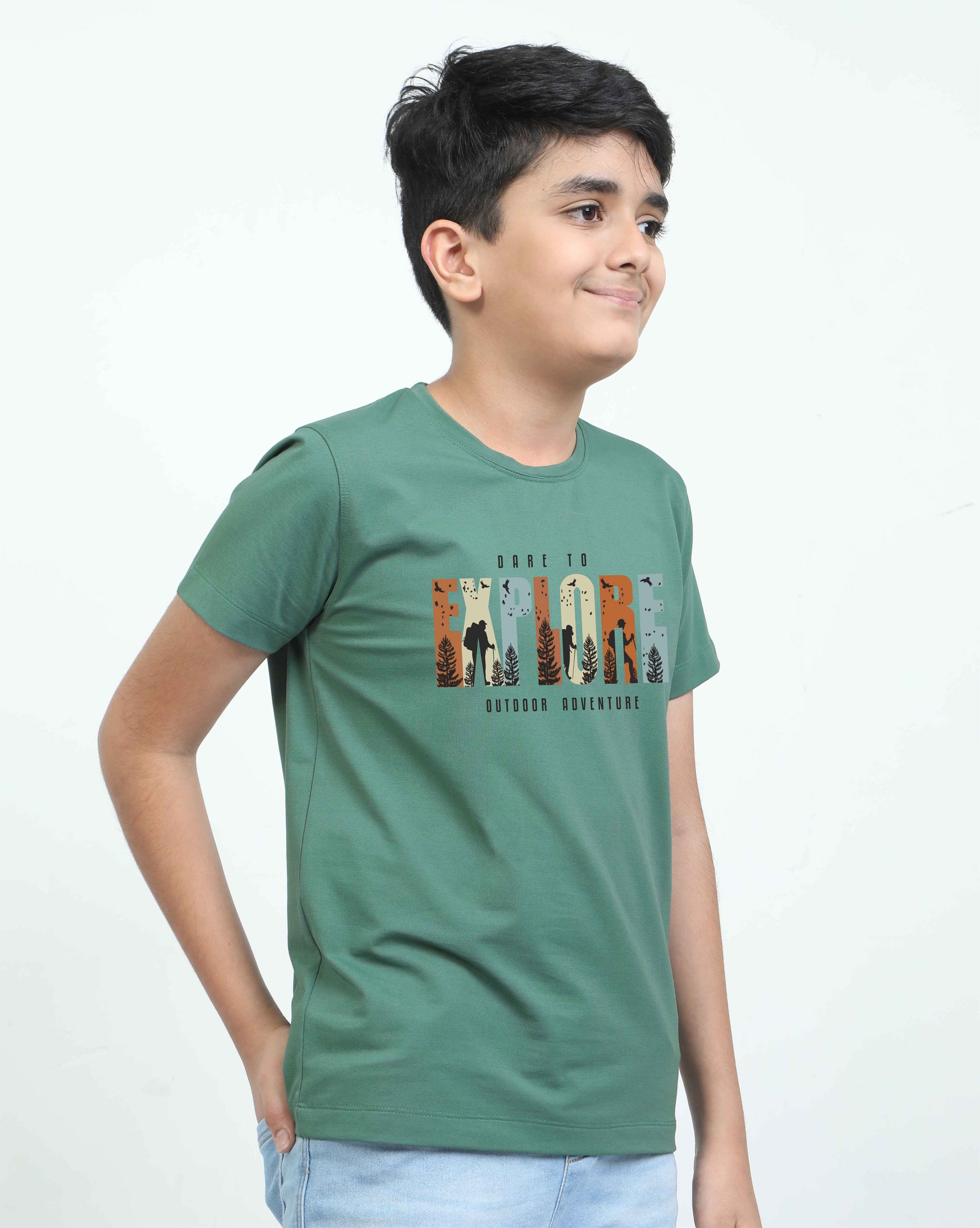 Apple Green Explore Print Crew Neck T-Shirt - Image 5