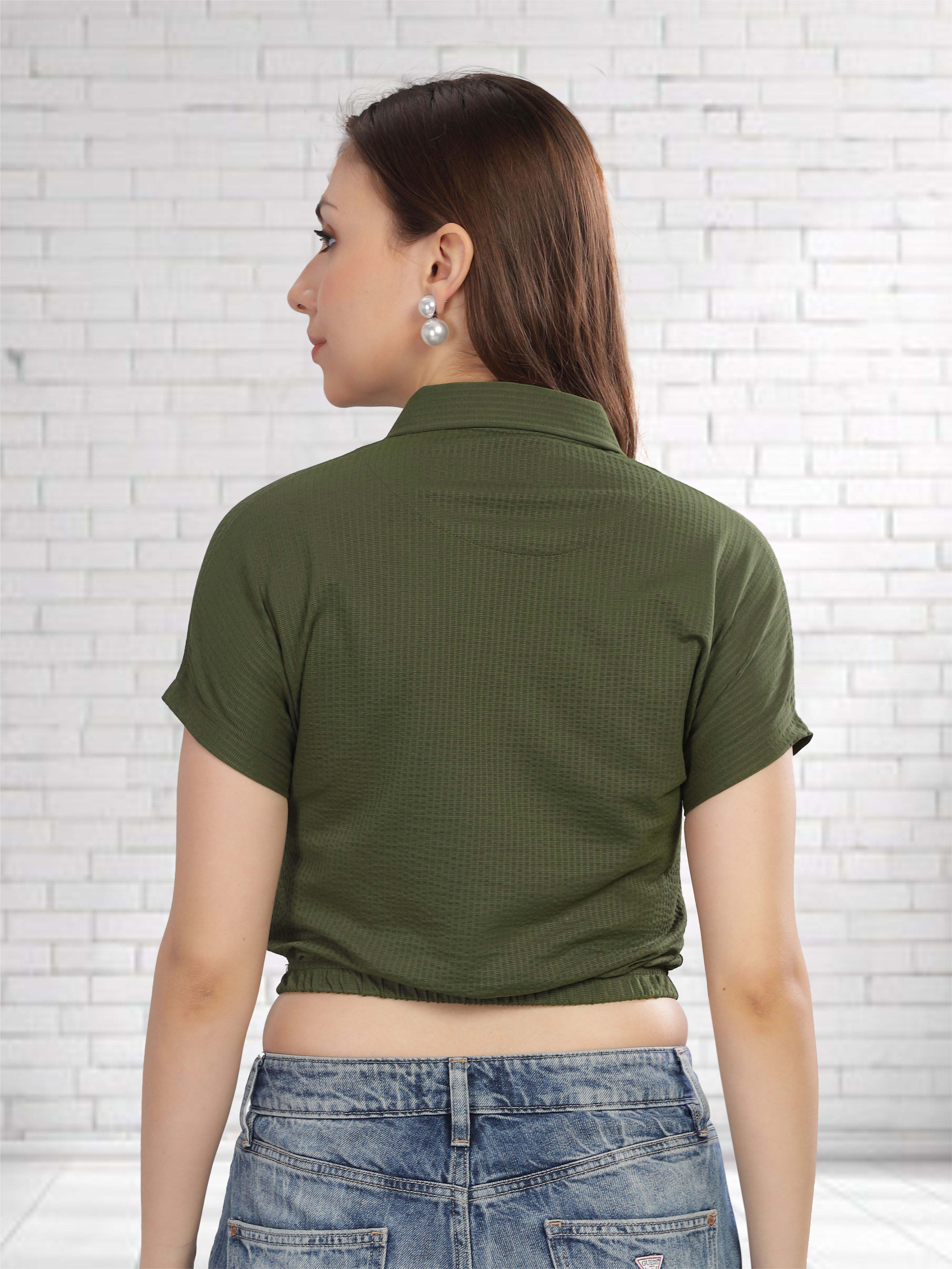 Olive Green Women's Crop Tops - Image 3