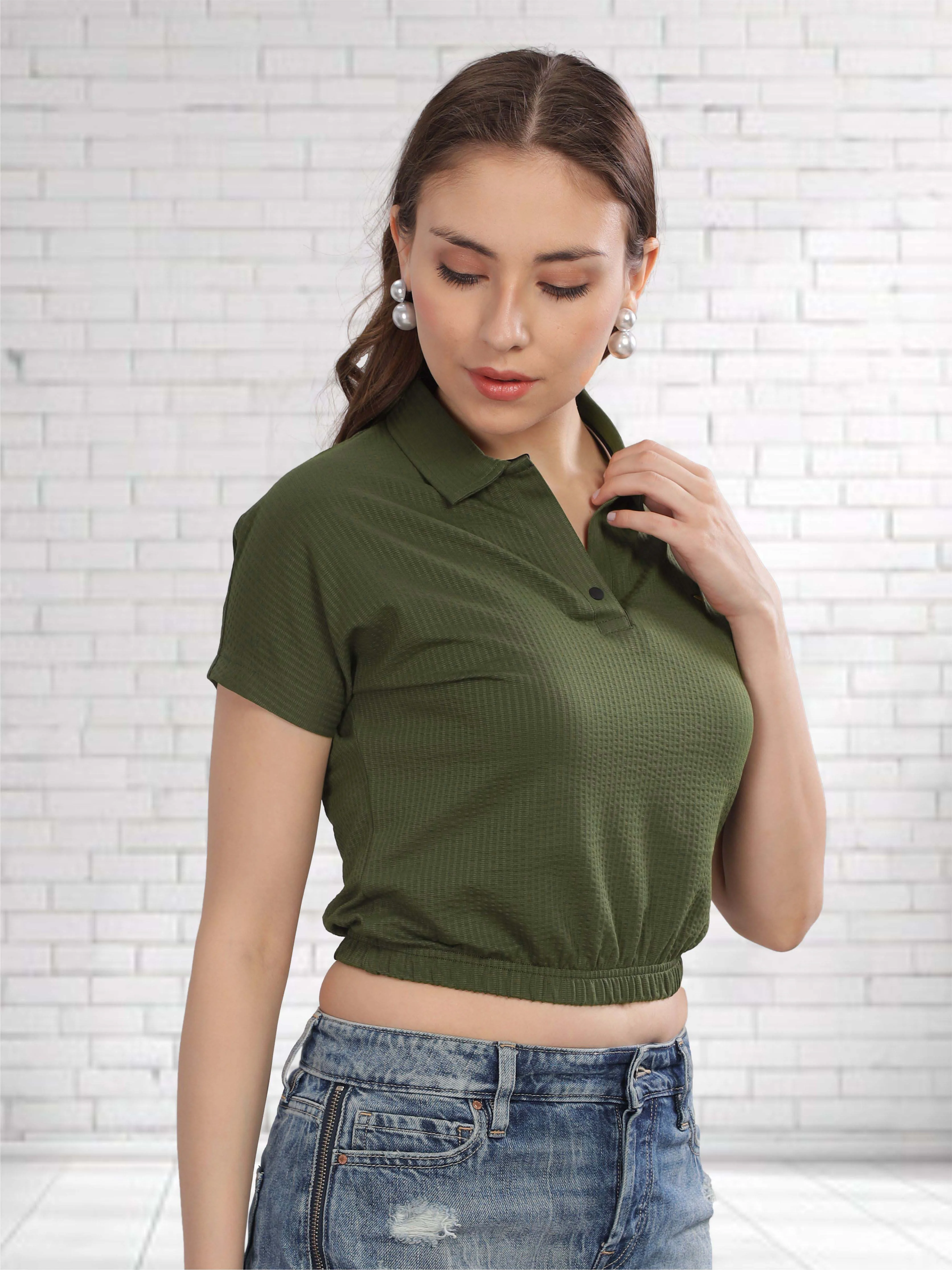 Olive Green Women's Crop Tops - Image 5