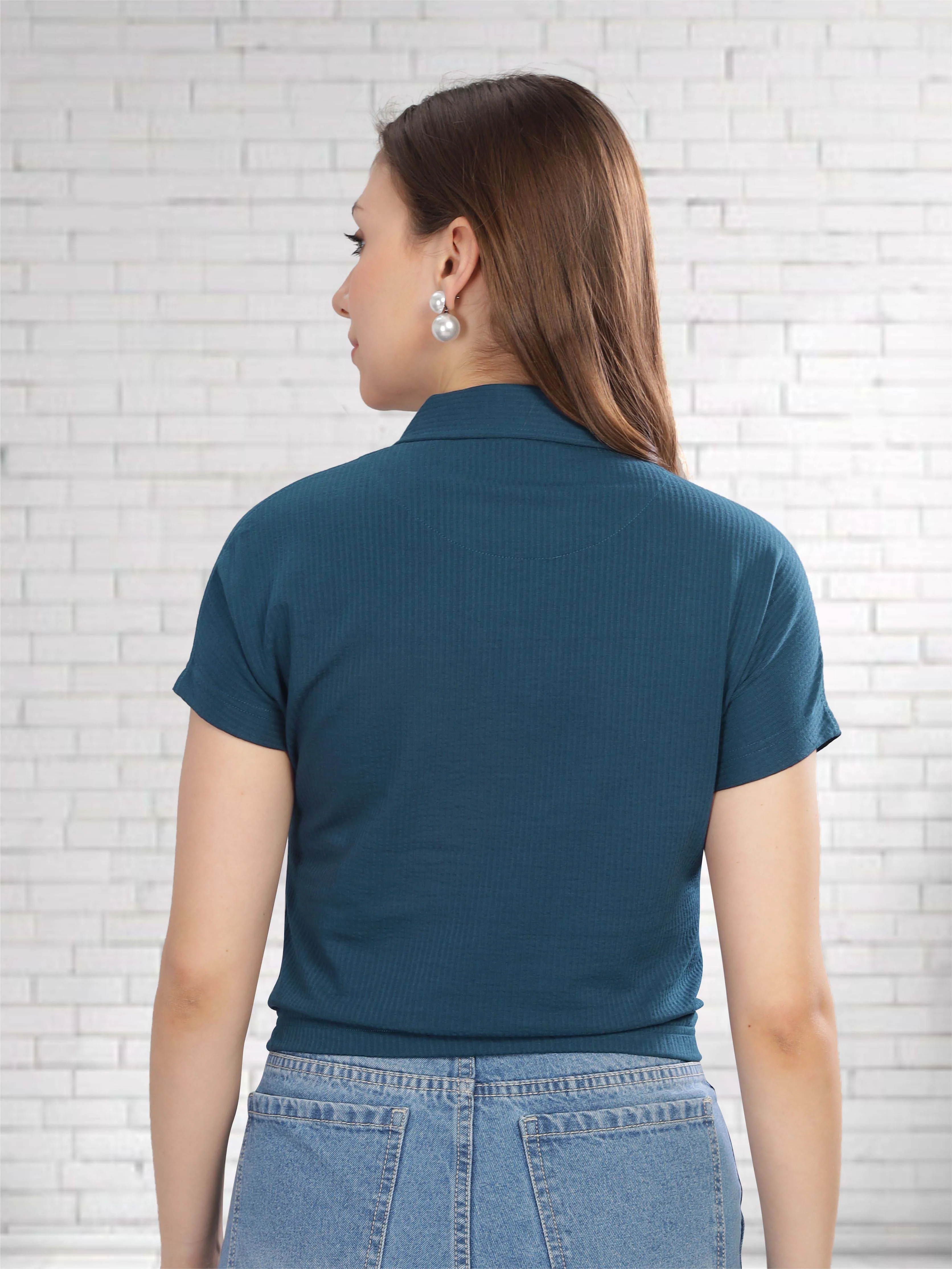 Teal Blue Women's Crop Tops - Image 4