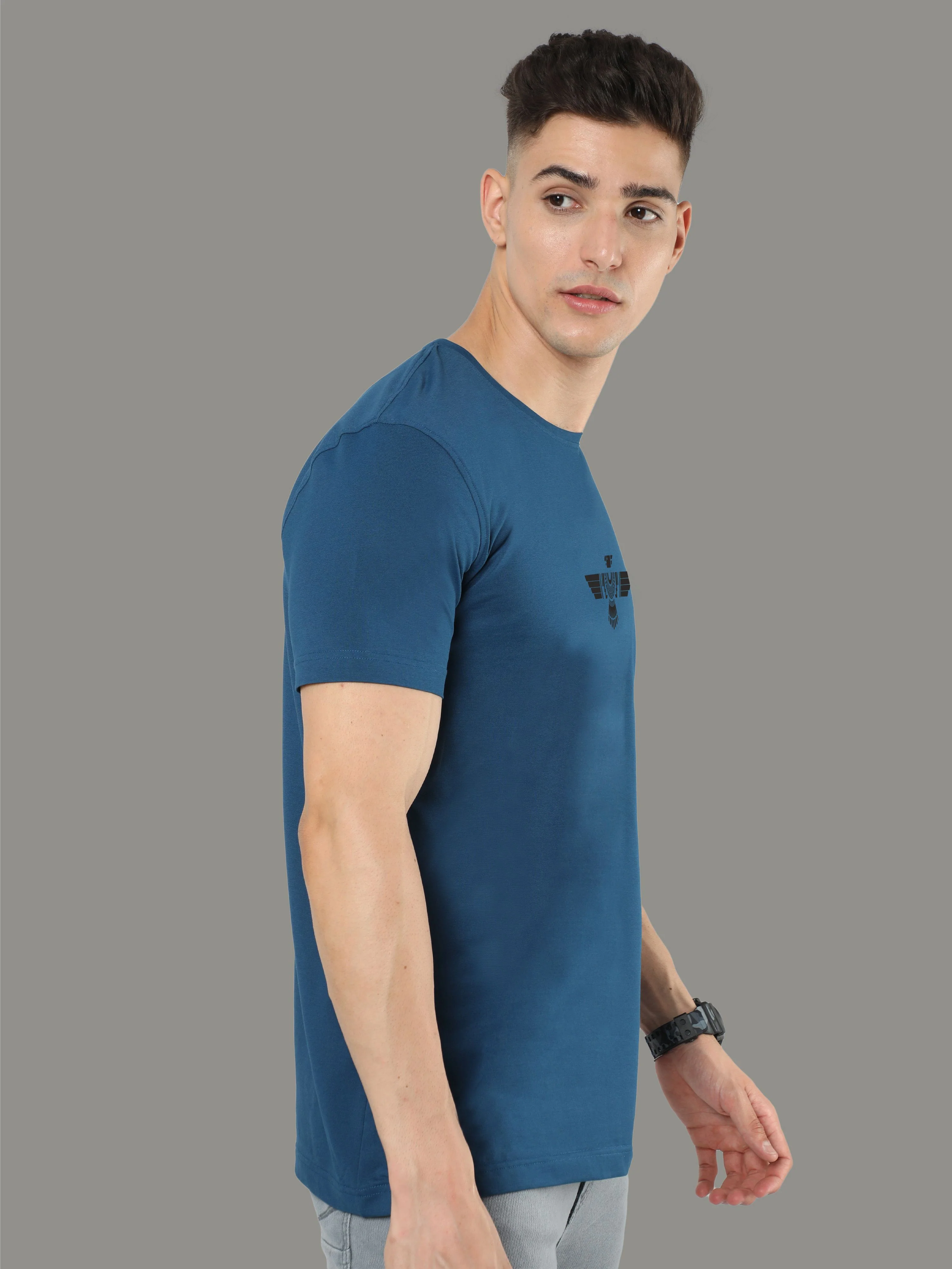 Teal Blue Men's Crew Neck T-Shirts - Image 4