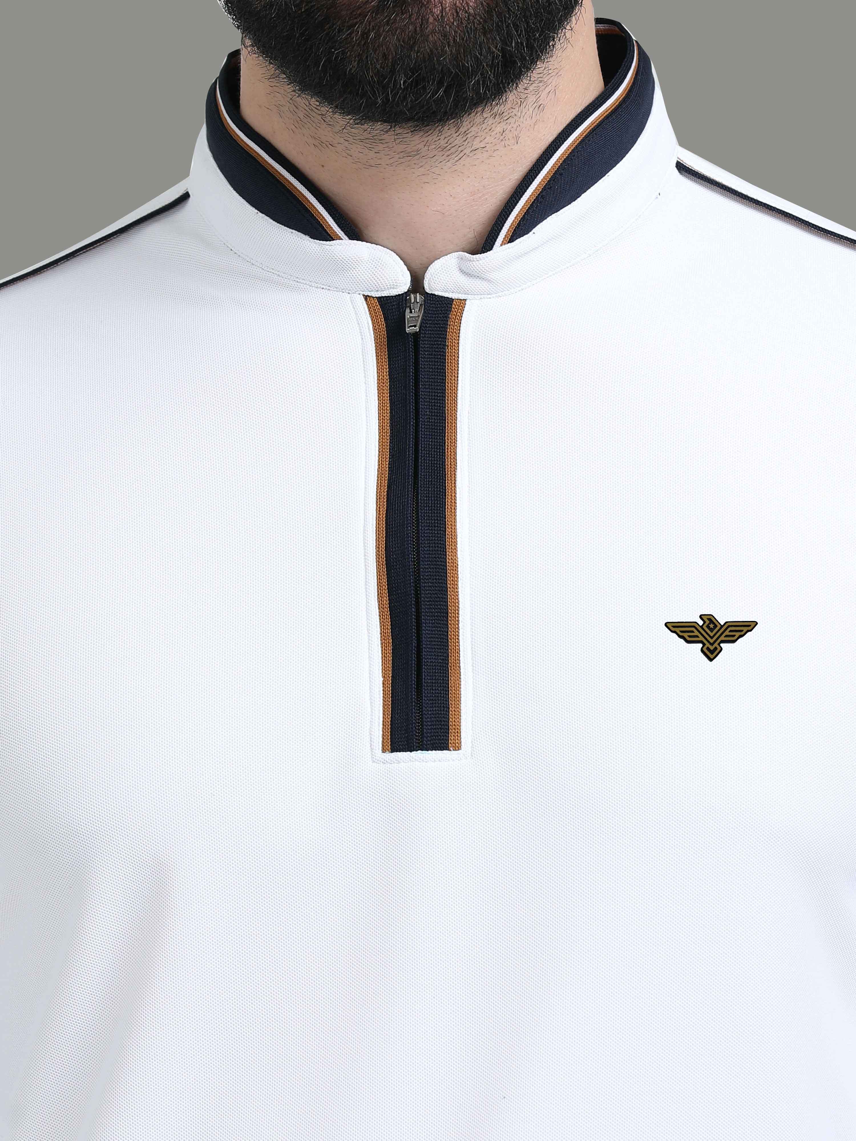 White Henley Men's Full Sleeve Zipper T-Shirt - Image 5