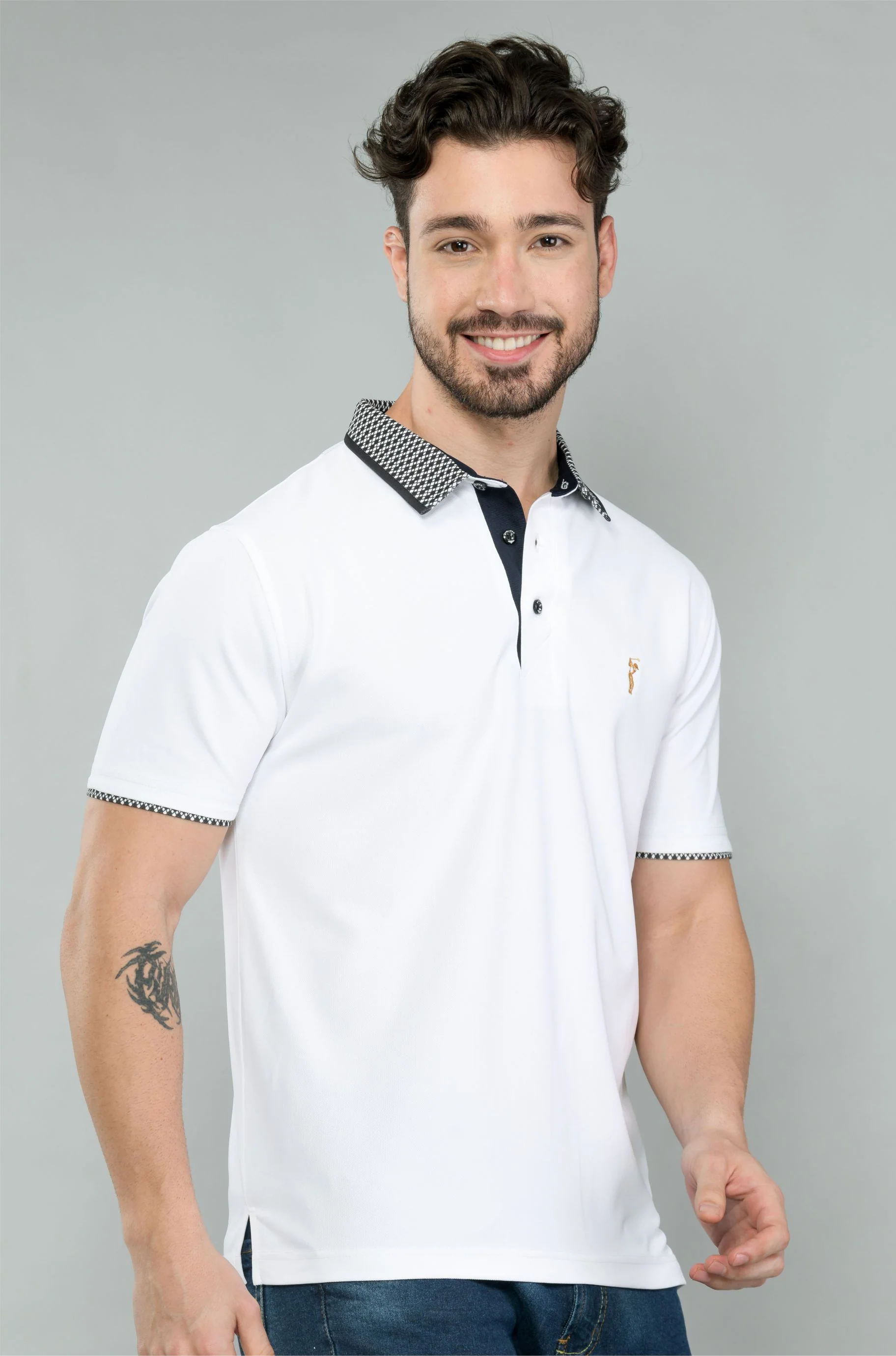 White Men's Jacquard Collar Polo T-Shirt | Quick Dry | Stretchable | UV Protected | Wrinkle & Odour-Free - Image 4