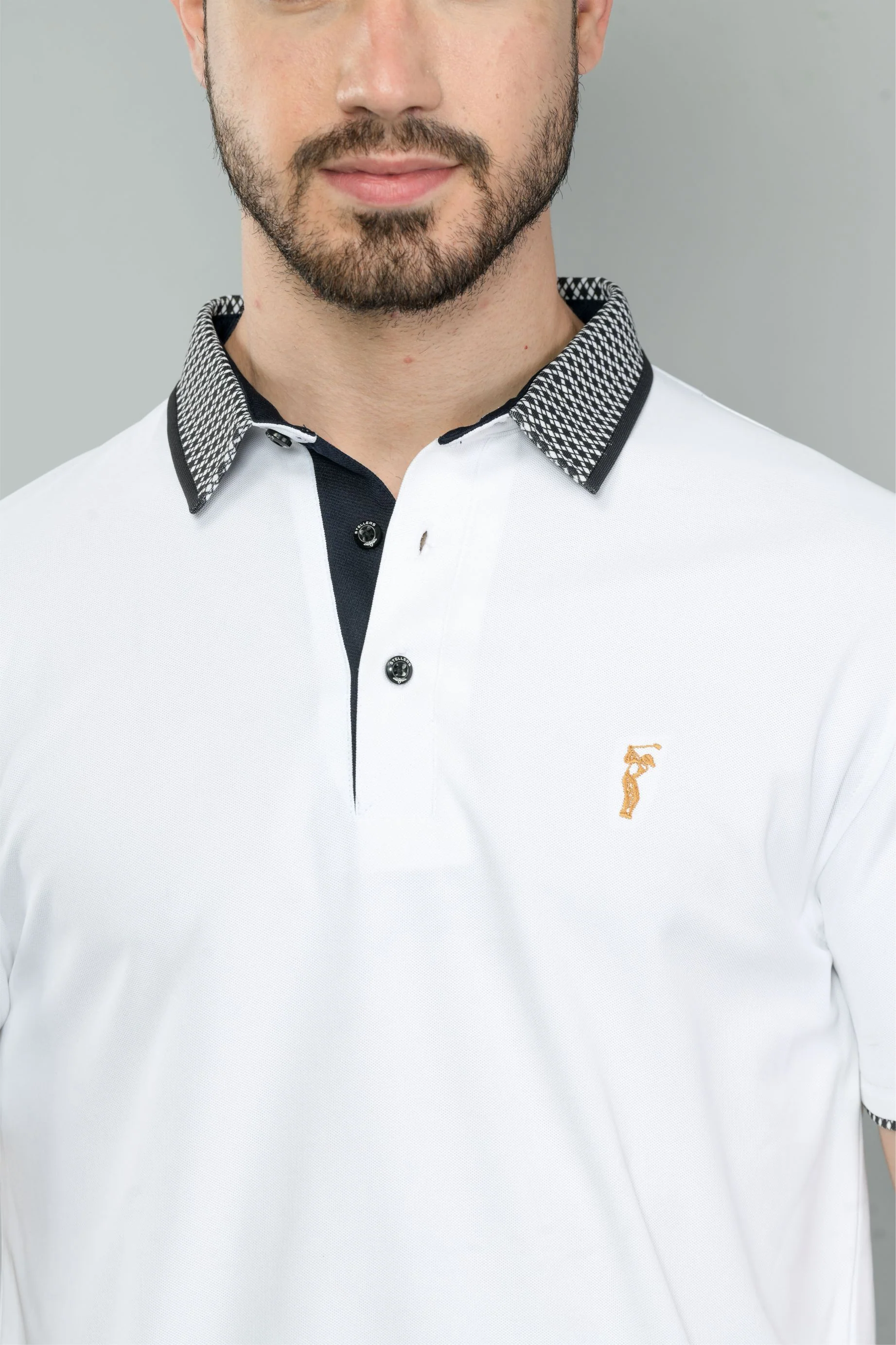 White Men's Jacquard Collar Polo T-Shirt | Quick Dry | Stretchable | UV Protected | Wrinkle & Odour-Free - Image 6