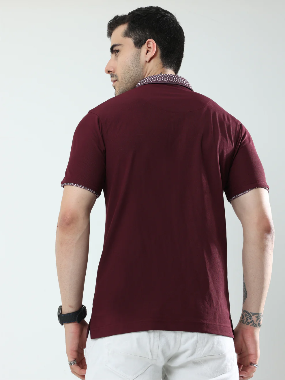 Wine Men's Jacquard Collar Polo T-Shirt | Quick Dry | Stretchable | UV Protected | Wrinkle & Odour-Free - Image 5