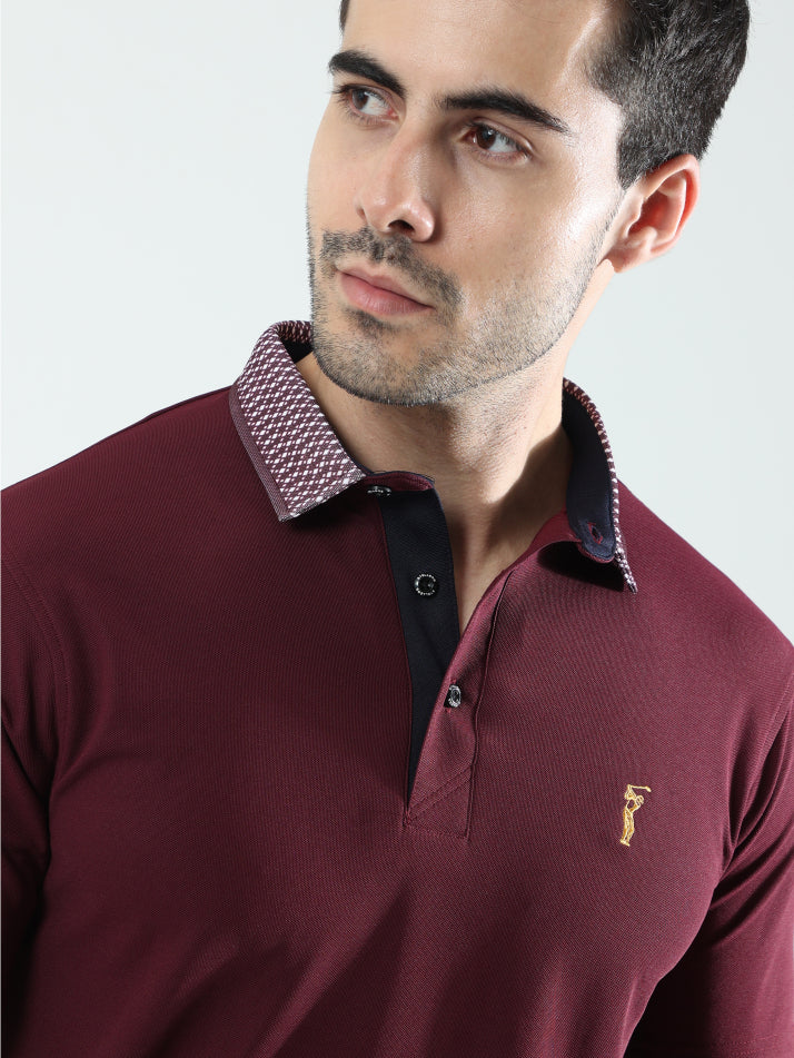 Wine Men's Jacquard Collar Polo T-Shirt | Quick Dry | Stretchable | UV Protected | Wrinkle & Odour-Free - Image 6