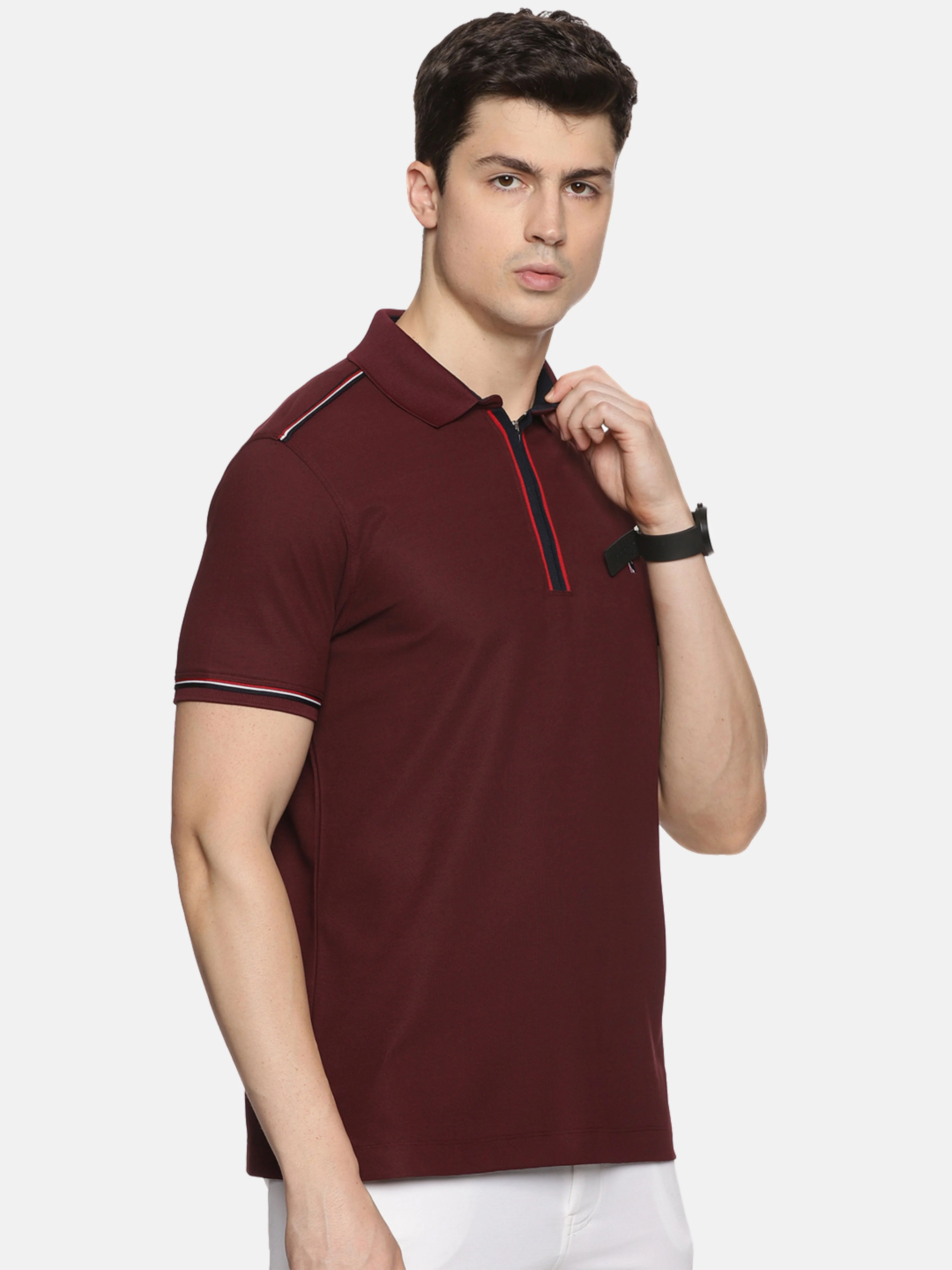 Wine Men's Zipper Placket Polo T-Shirt | Quick Dry | Stretchable | UV Protected | Wrinkle & Odour-Free - Image 3