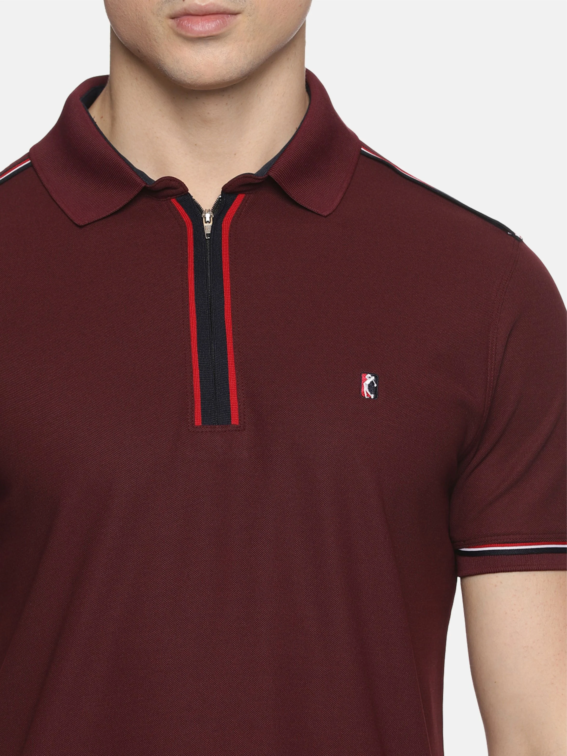 Wine Men's Zipper Placket Polo T-Shirt | Quick Dry | Stretchable | UV Protected | Wrinkle & Odour-Free - Image 5