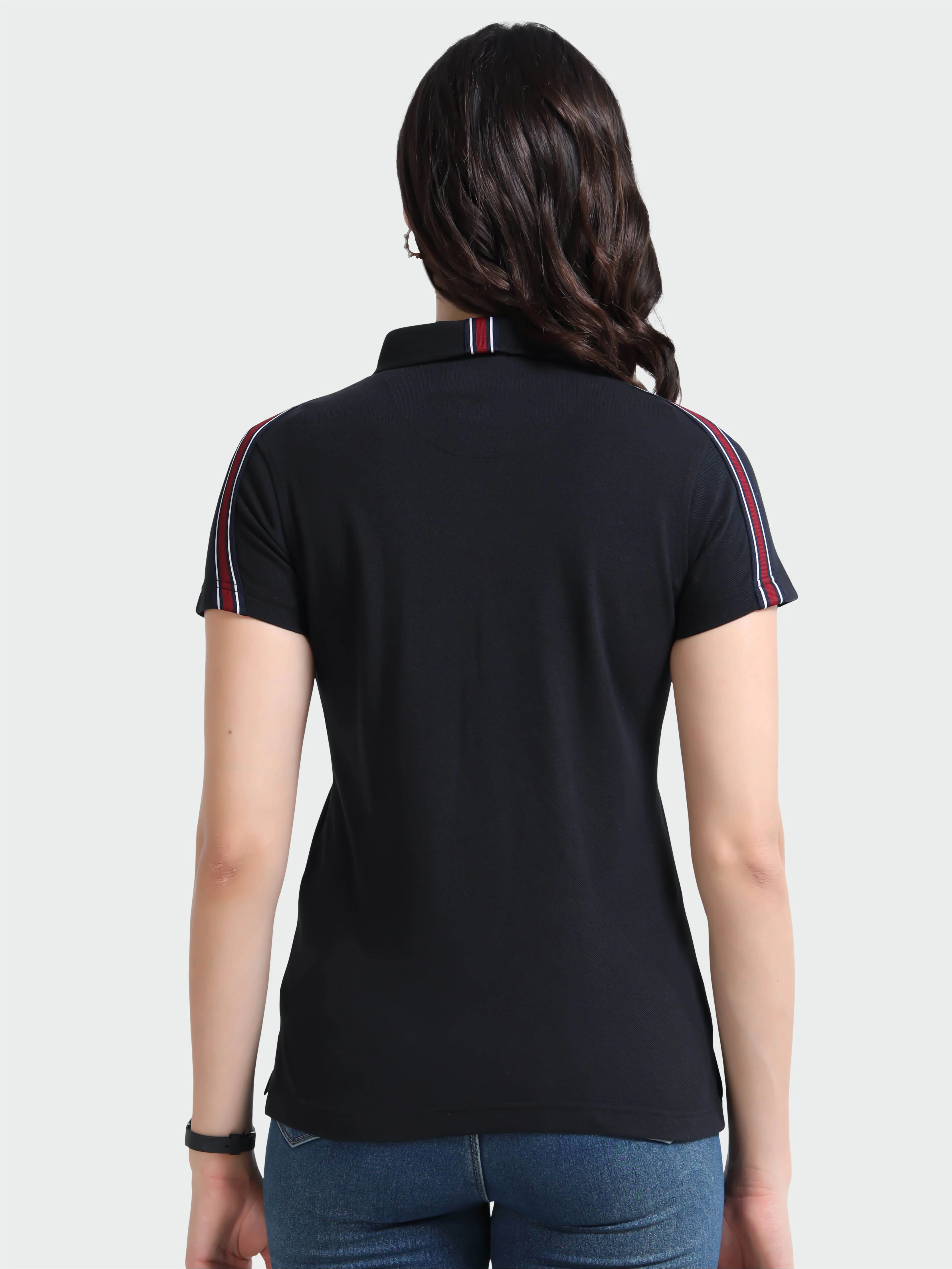 Women Black Regular Fit Polo T-shirt | Premium Cotton | Stretchable | Feather touch feel | Sustainable | Breathable | Light Weight - Image 4