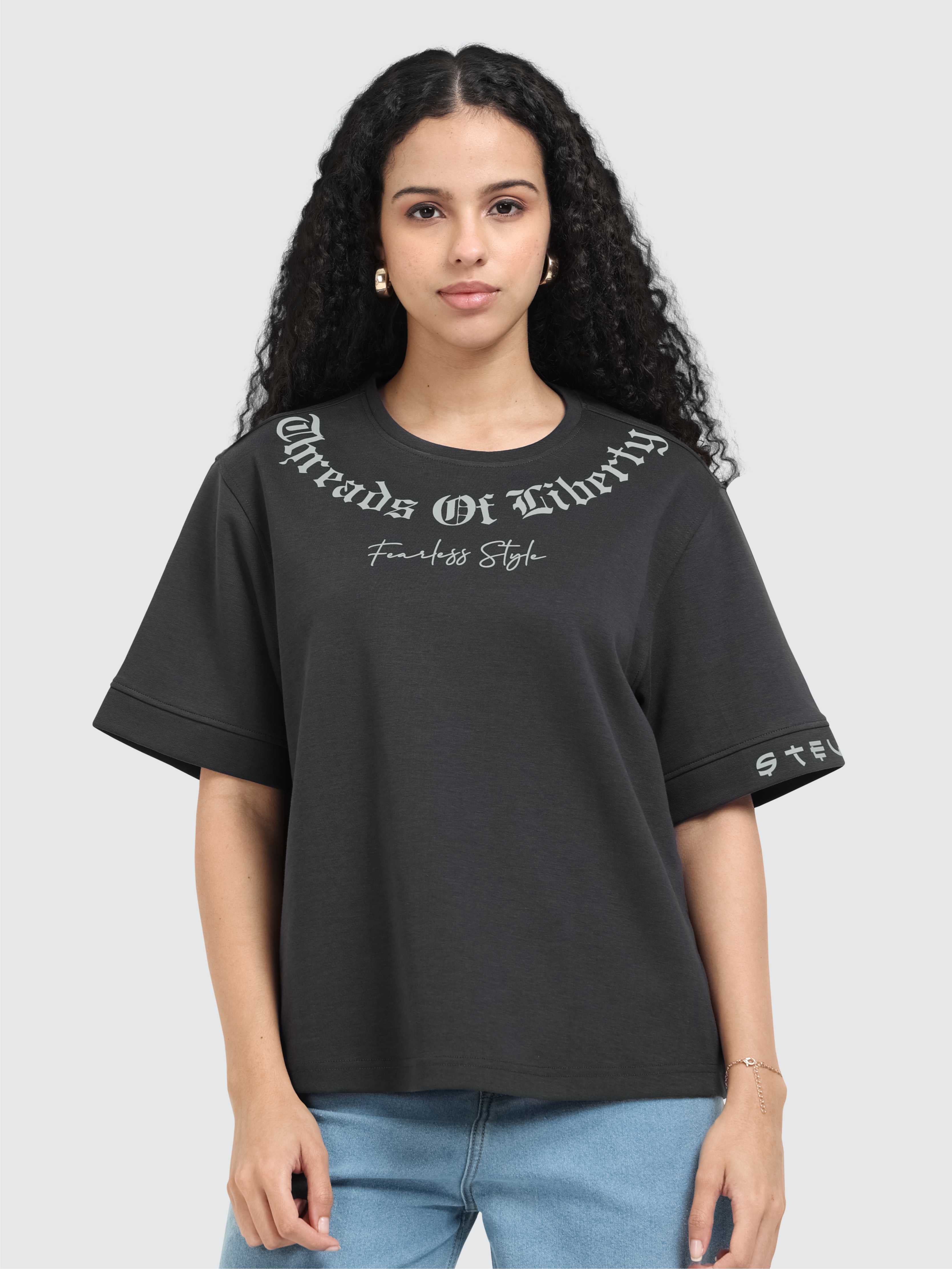 Women Oversized T-Shirt - Dark Grey | Feather Touch Feel | Odour Resistant | Quick Dry | Stretchable | Lightweight - Image 3