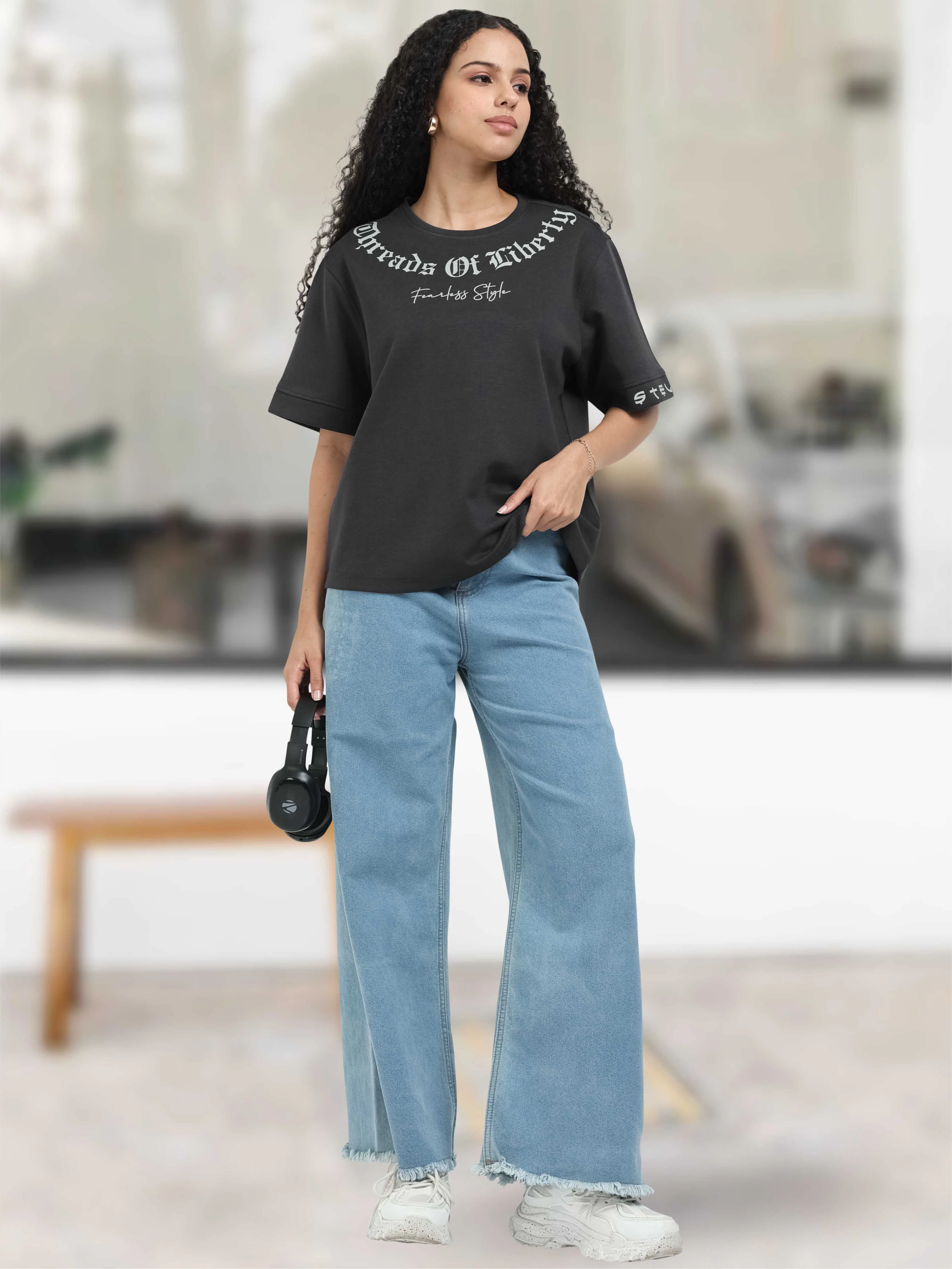Women Oversized T-Shirt - Dark Grey | Feather Touch Feel | Odour Resistant | Quick Dry | Stretchable | Lightweight - Image 6