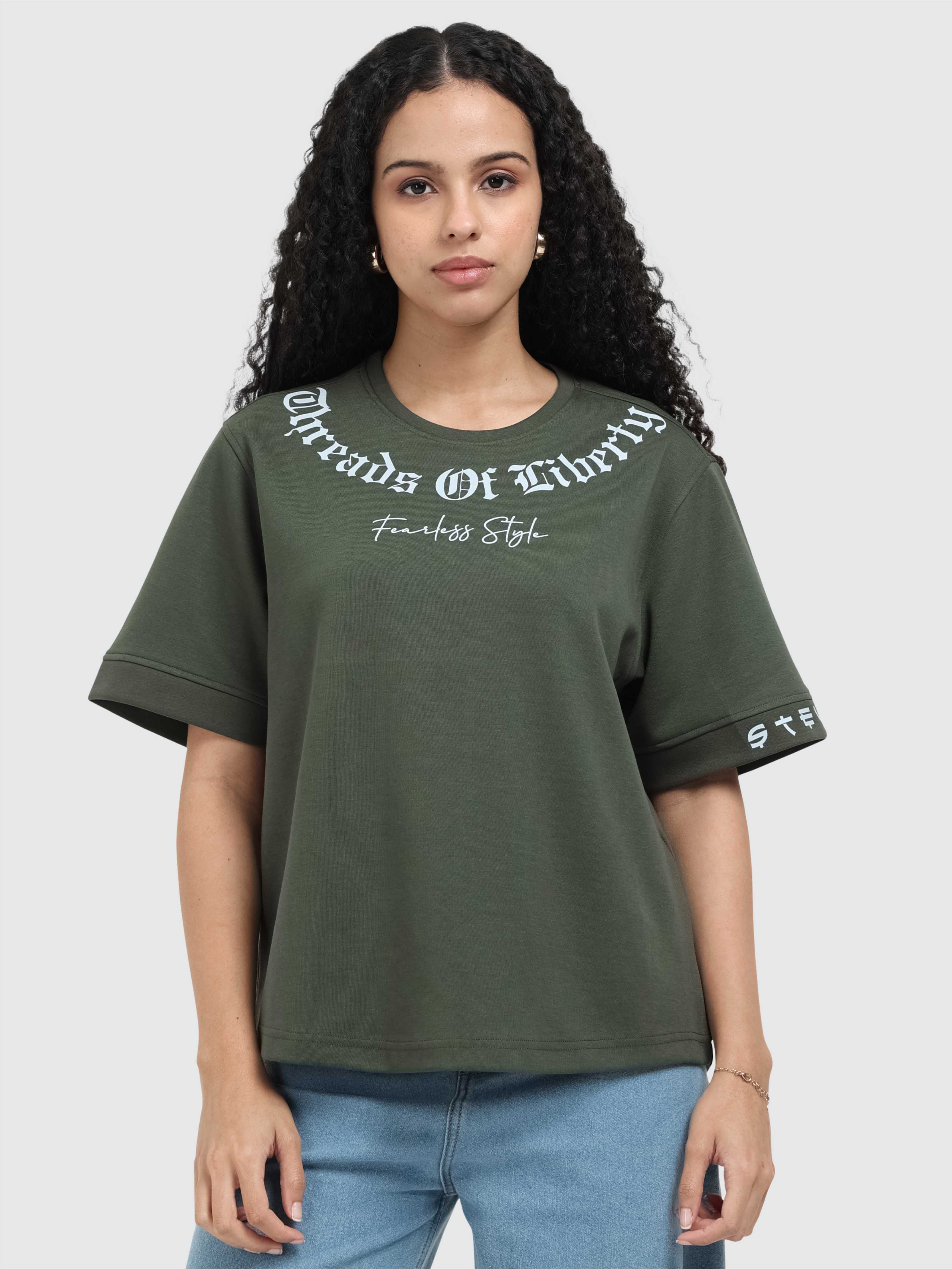 Women Oversized T-Shirt - Olive Green | Feather Touch Feel | Odour Resistant | Quick Dry | Stretchable | Lightweight - Image 3