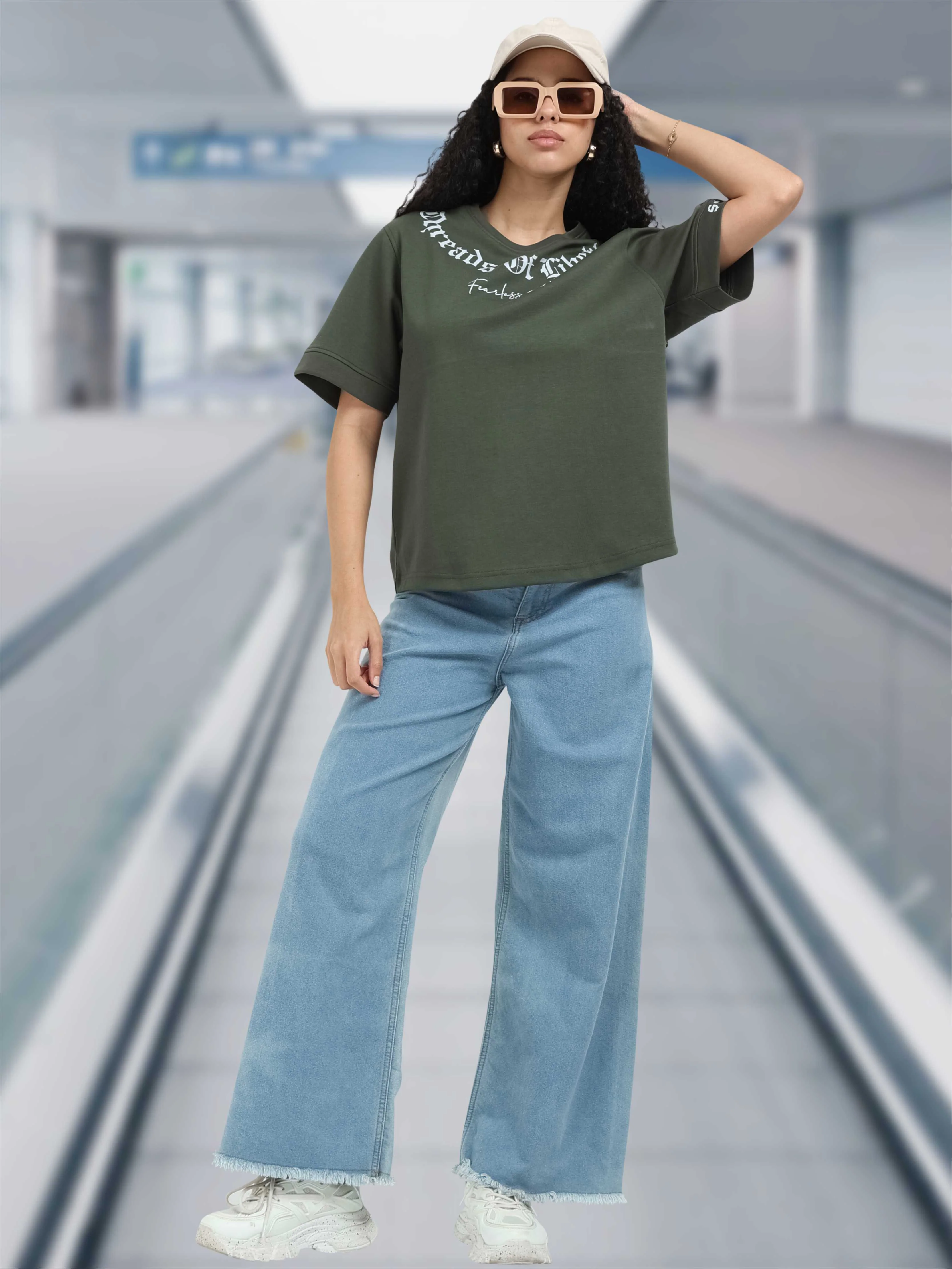 Women Oversized T-Shirt - Olive Green | Feather Touch Feel | Odour Resistant | Quick Dry | Stretchable | Lightweight - Image 5